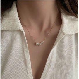 Genuine Gold Electroplated Pearl Necklace in Korea, Minimalist Design, Fashionable Collar Chain, Cold and Elegant Style, Necklace Adornment for Women