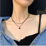 Black double layered European and American fashion necklace with personalized design sense, inset cold style collarbone chain, mesh red temperament neck ornament