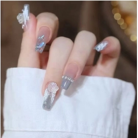 New Nail Enhancements Wearing Nail Patches Long and Ice Permeable Camellia Chain Nail Patch Removable Nail Enhancements Finished Product